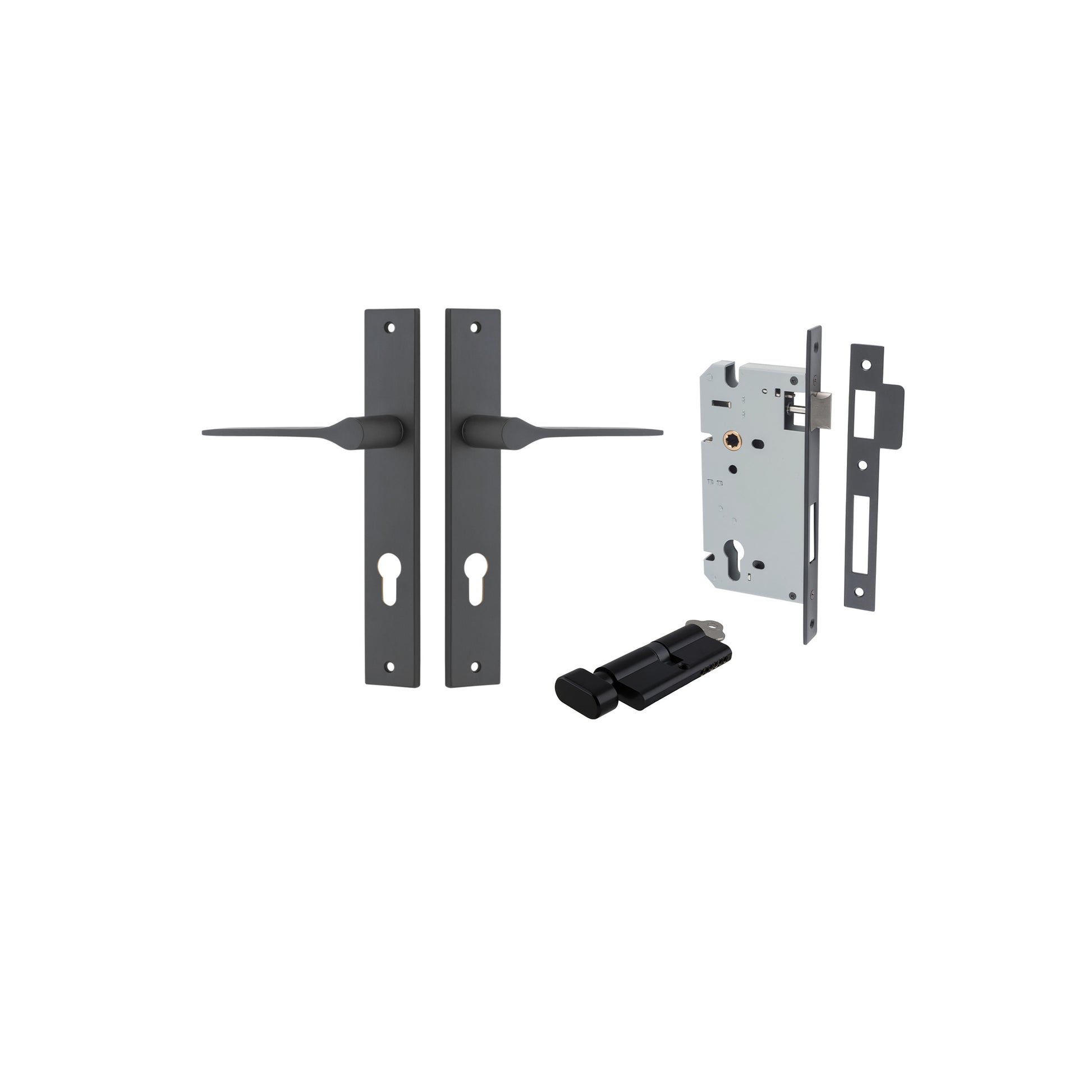 Como Lever - Rectangular Backplate Entrance Kit with High Security Lock Matt Black / Solid Brass