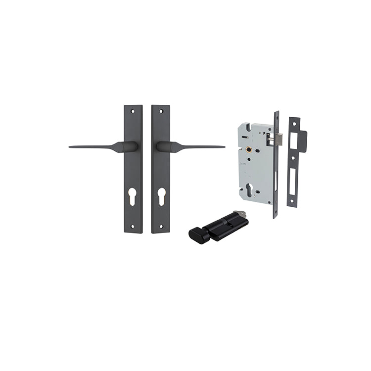 Como Lever - Rectangular Backplate Entrance Kit with High Security Lock Matt Black / Solid Brass
