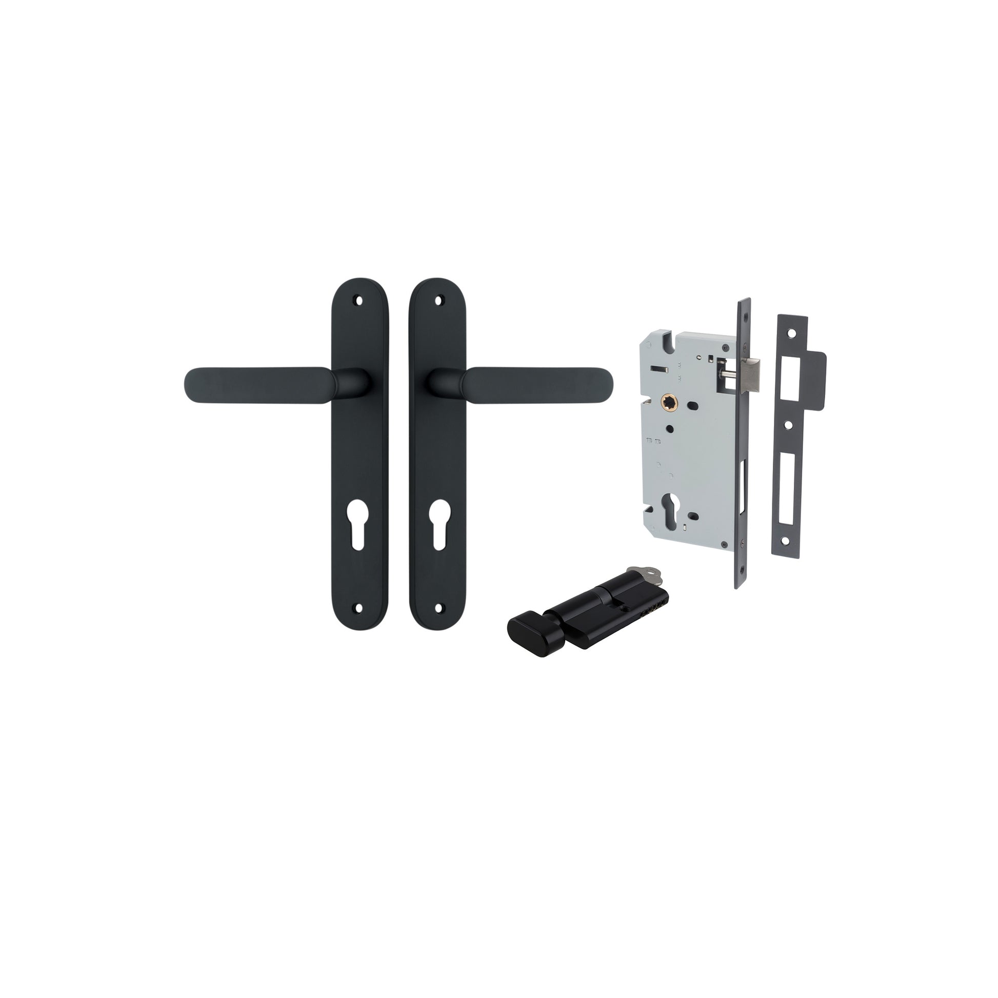 Bronte Lever - Oval Backplate Entrance Kit with High Security Lock Matt Black / Solid Brass