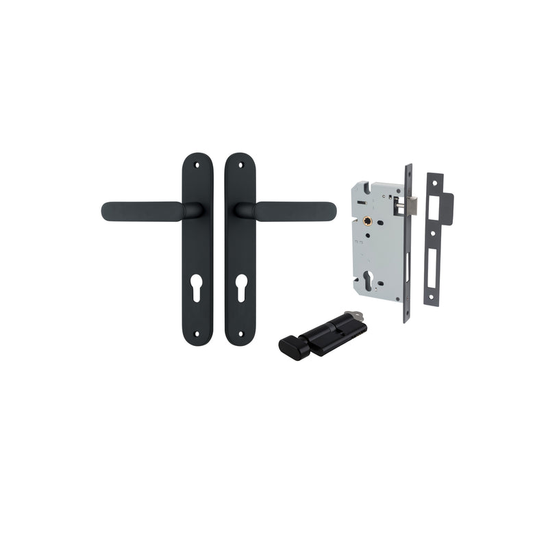 Bronte Lever - Oval Backplate Entrance Kit with High Security Lock Matt Black / Solid Brass