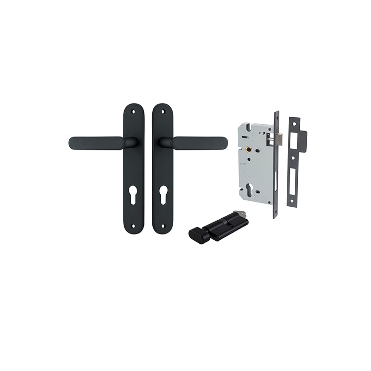 Bronte Lever - Oval Backplate Entrance Kit with High Security Lock Matt Black / Solid Brass