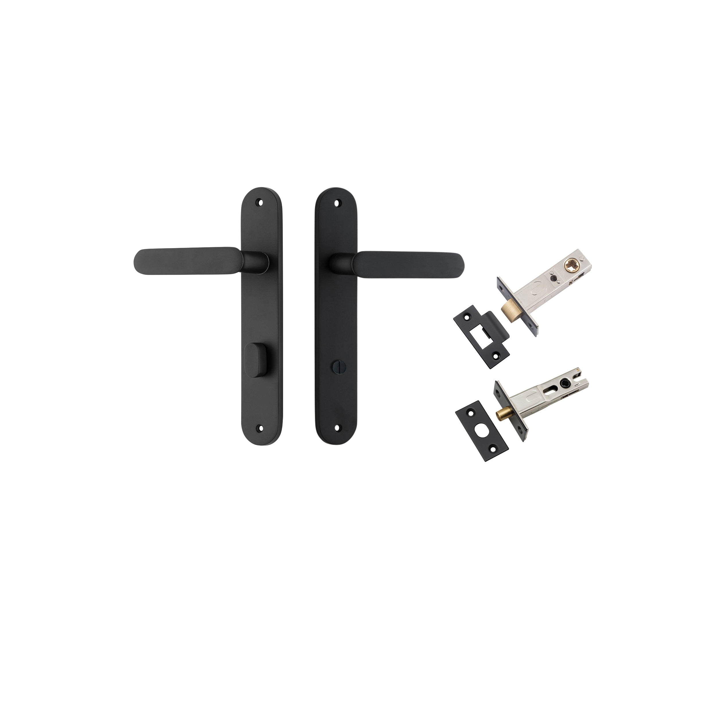 Bronte Lever - Oval Backplate Privacy Kit with Privacy Turn Matt Black / Solid Brass