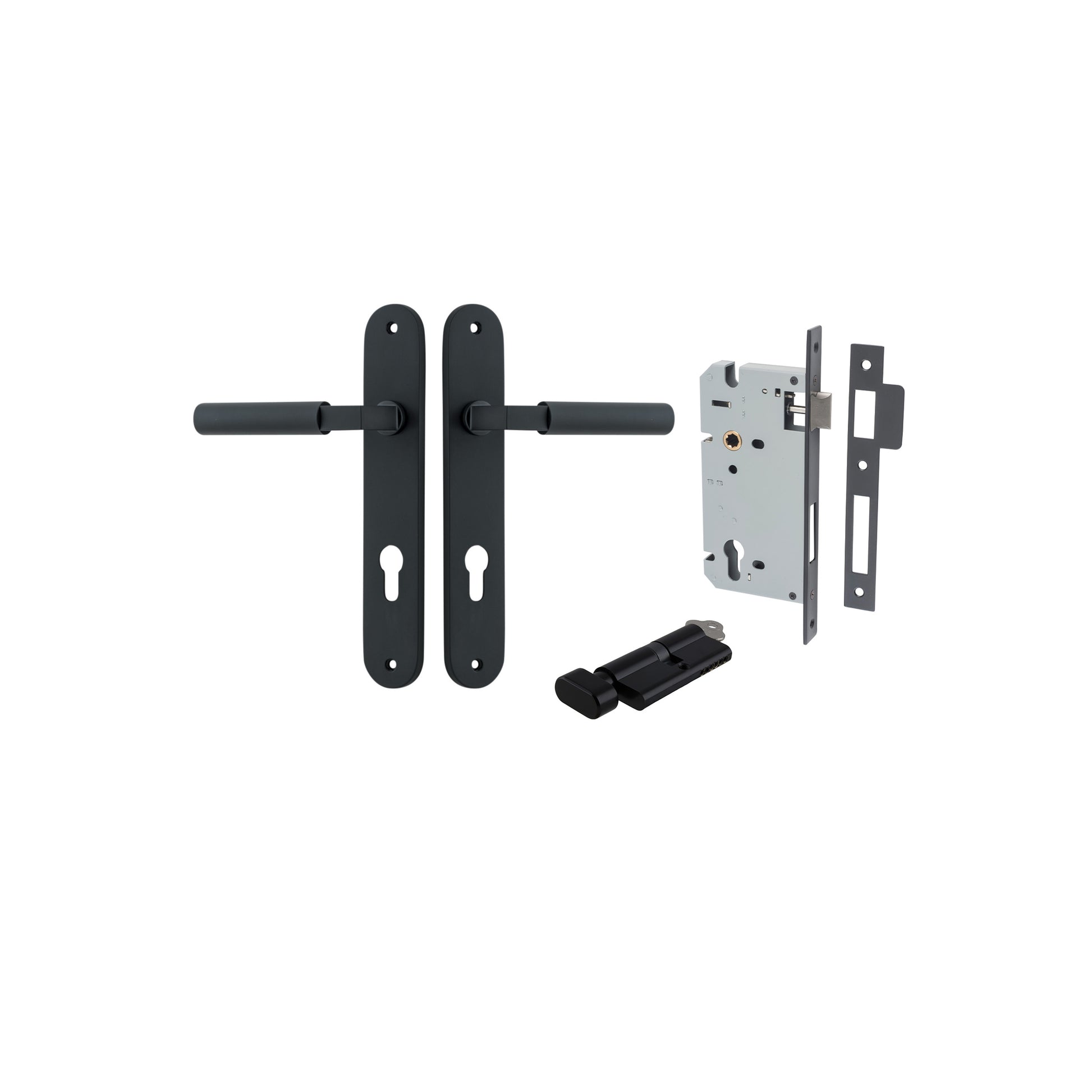 Berlin Lever - Oval Backplate Entrance Kit with High Security Lock Matt Black / Solid Brass