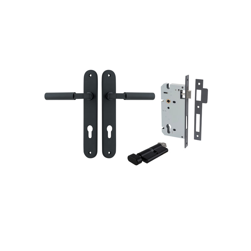 Berlin Lever - Oval Backplate Entrance Kit with High Security Lock Matt Black / Solid Brass