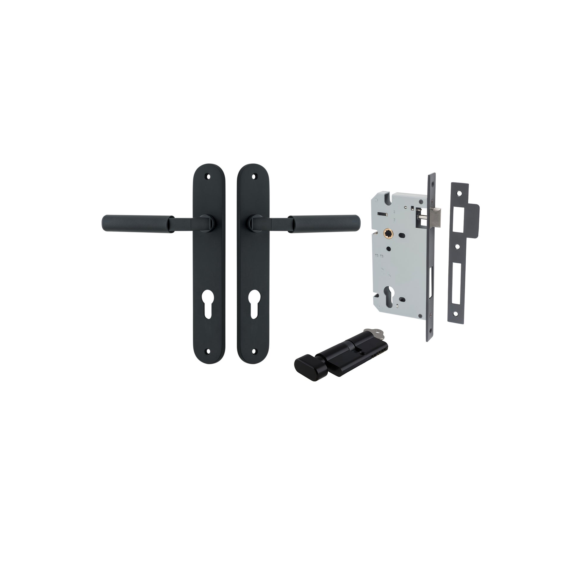 Brunswick Lever - Oval Backplate Entrance Kit with High Security Lock Matt Black / Solid Brass