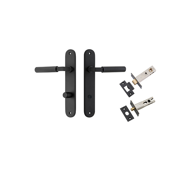 Brunswick Lever - Oval Backplate Privacy Kit Matt Black / Solid Brass