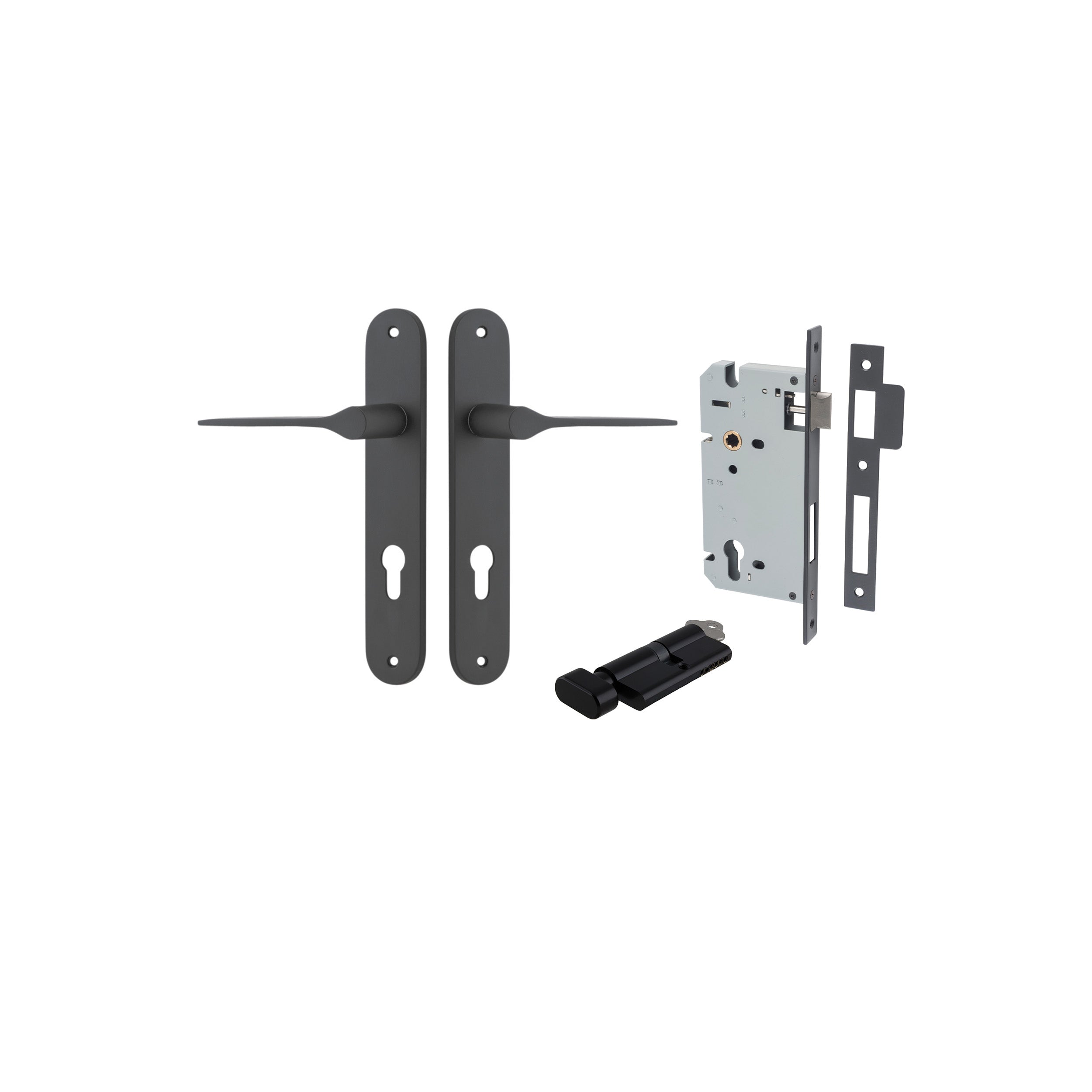 Como Lever - Oval Backplate Entrance Kit with High Security Lock Matt Black / Solid Brass