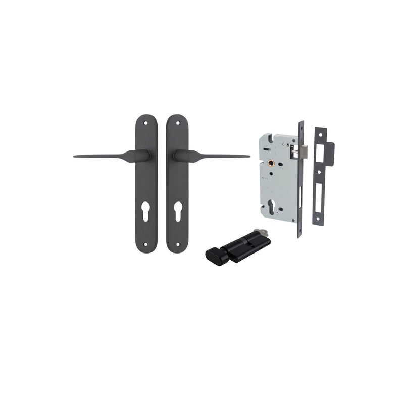 Como Lever - Oval Backplate Entrance Kit with High Security Lock Matt Black / Solid Brass