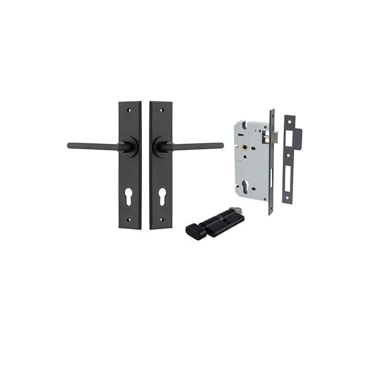 Baltimore Lever - Chamfered Backplate Entrance Kit with High Security Lock Matt Black / Solid Brass