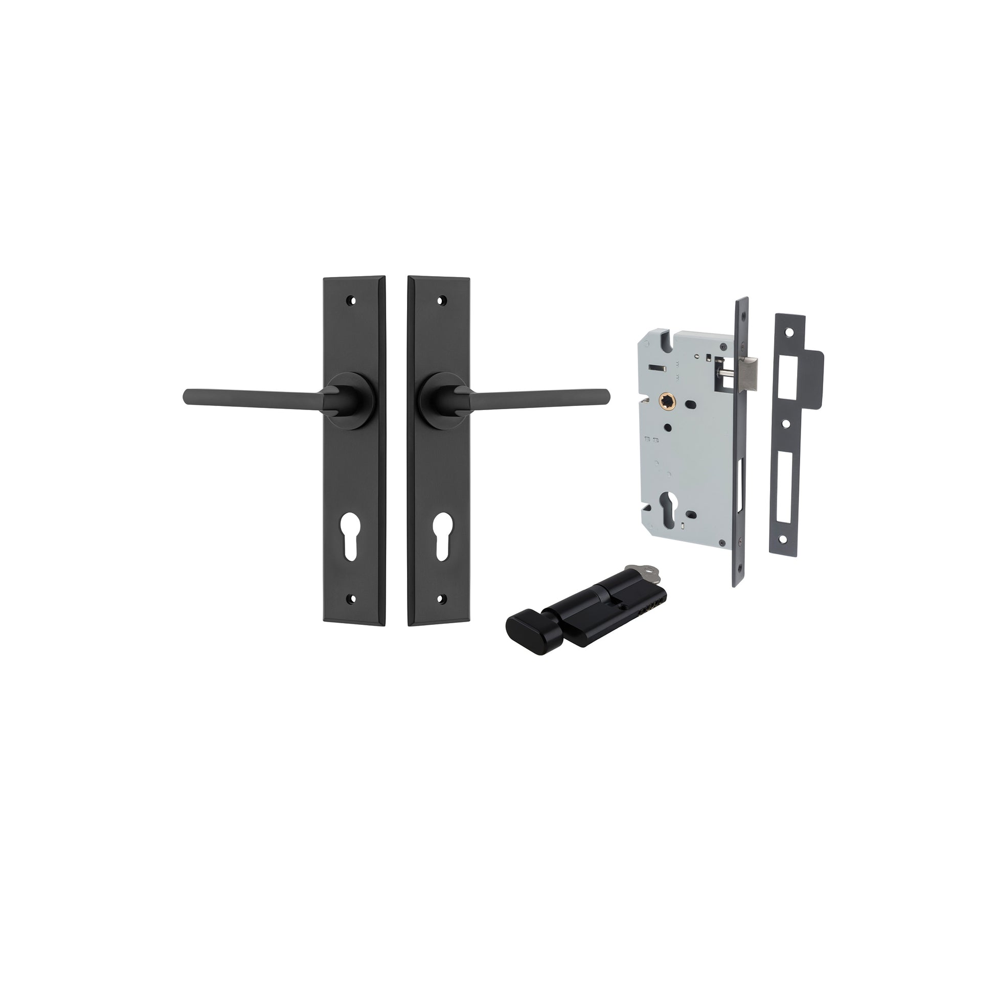 Baltimore Lever - Chamfered Backplate Entrance Kit with High Security Lock Matt Black / Solid Brass