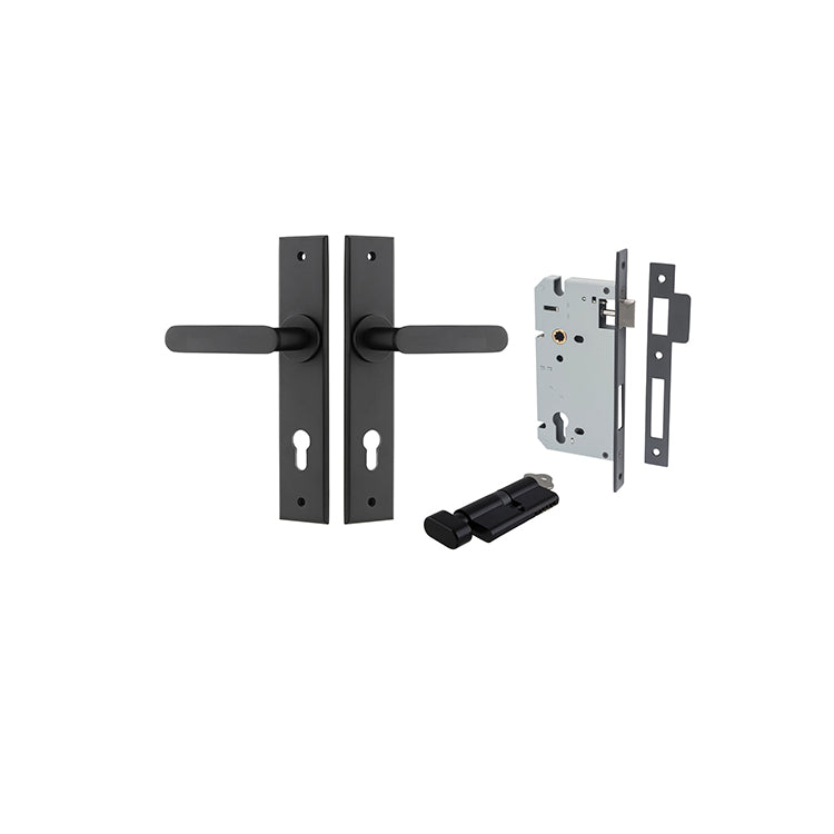 Bronte Lever - Chamfered Backplate Entrance Kit with High Security Lock Matt Black / Solid Brass