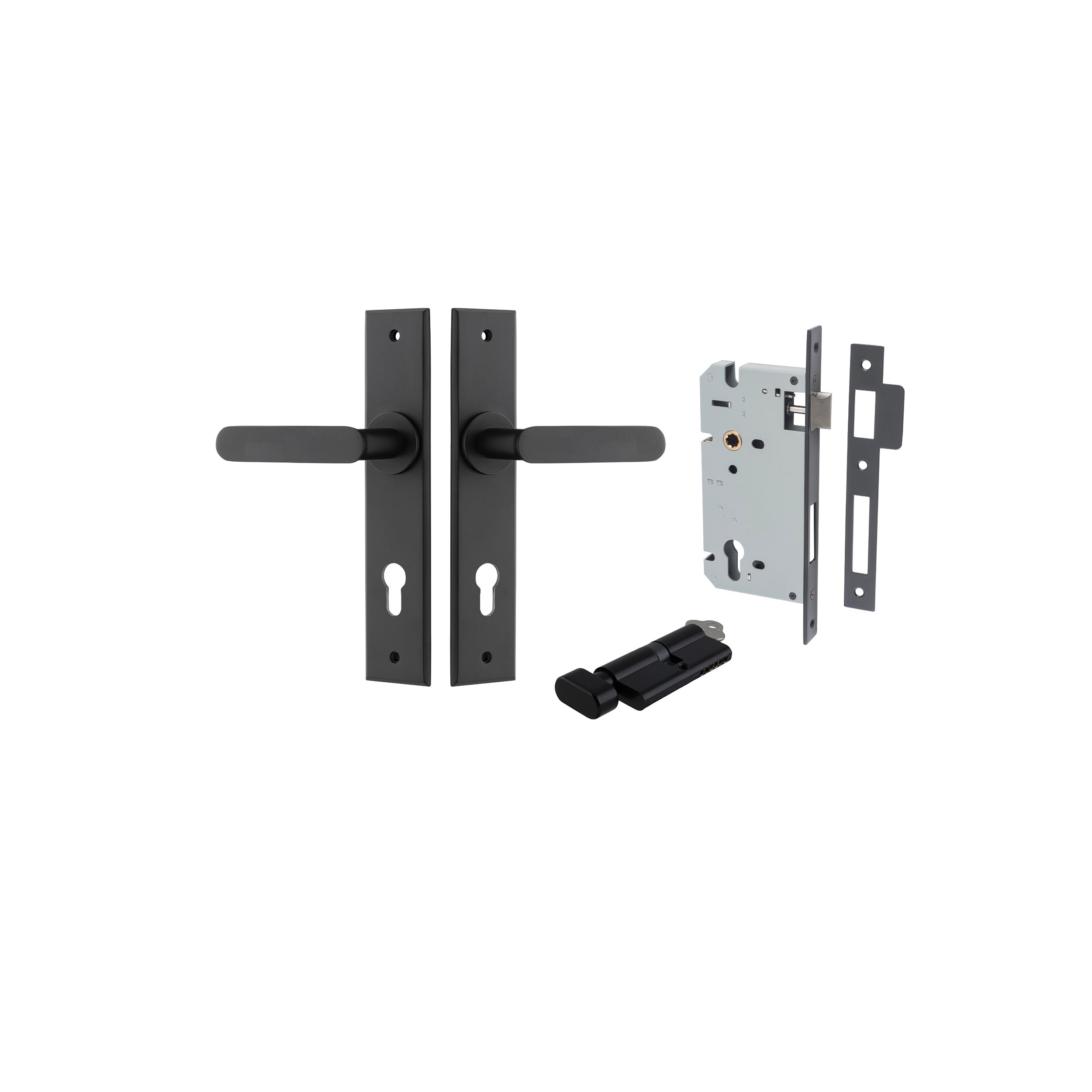 Bronte Lever - Chamfered Backplate Entrance Kit with High Security Lock Matt Black / Solid Brass