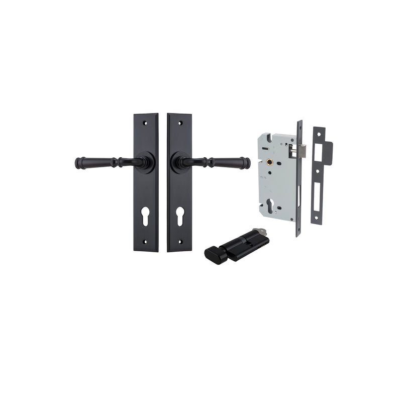 Verona Lever - Chamfered Backplate Entrance Kit with High Security Lock Matt Black / Solid Brass