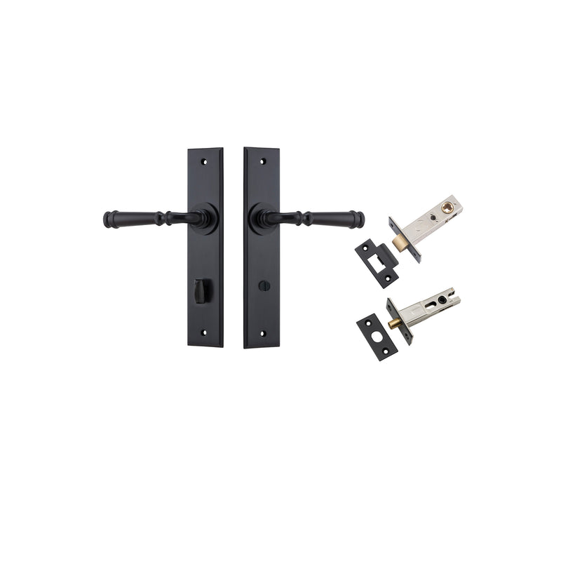 Verona Lever - Chamfered  Backplate Privacy Kit with Privacy Turn Matt Black / Solid Brass