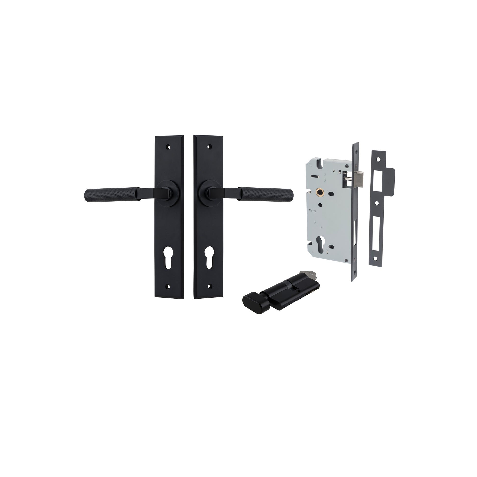 Brunswick Lever - Chamfered Backplate Entrance Kit with High Security Lock Matt Black / Solid Brass