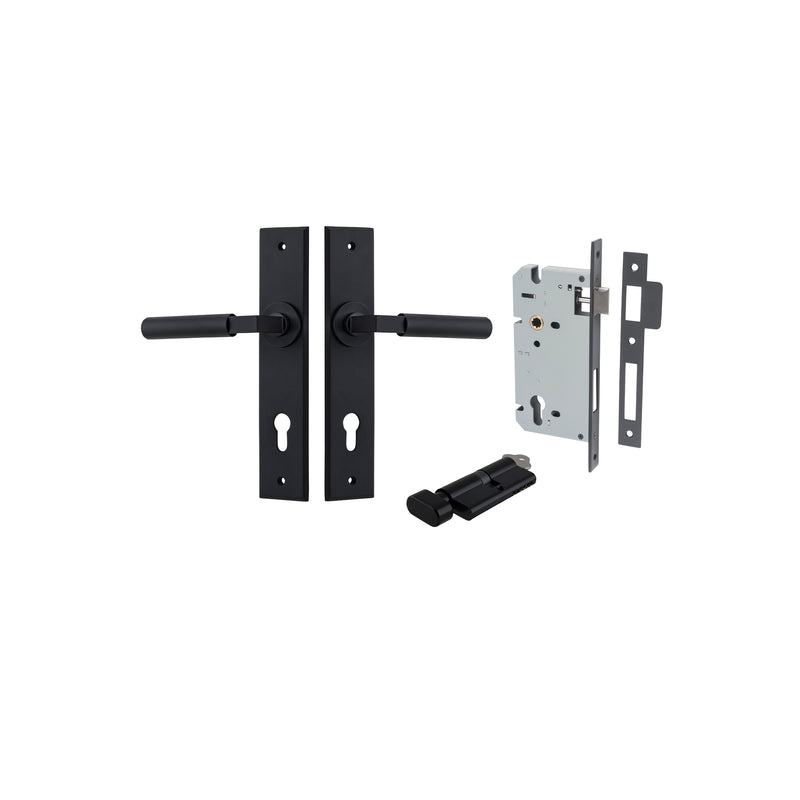 Brunswick Lever - Chamfered Backplate Entrance Kit with High Security Lock Matt Black / Solid Brass