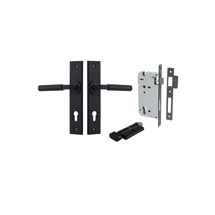 Brunswick Lever - Chamfered Backplate Entrance Kit with High Security Lock Matt Black / Solid Brass