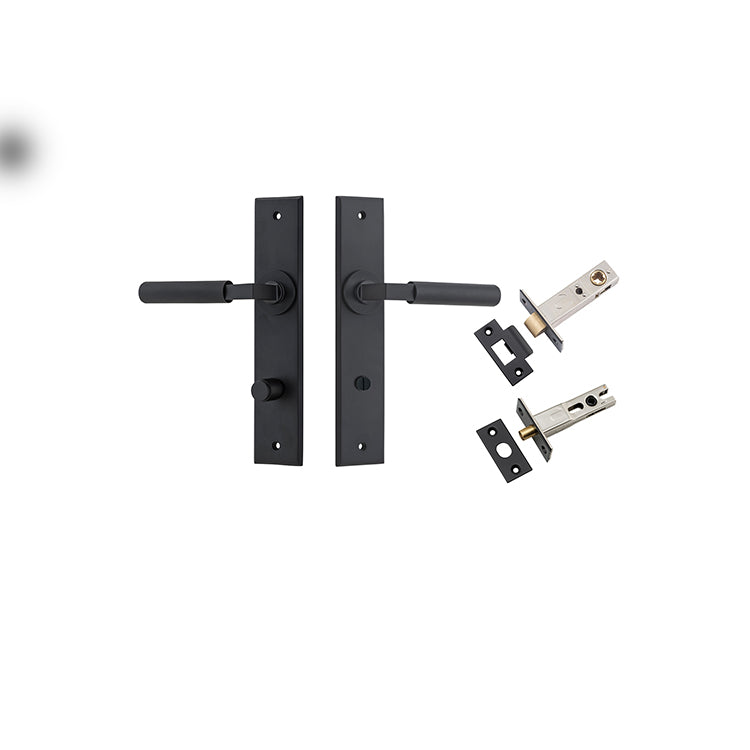 Brunswick Lever - Chamfered Backplate Privacy Kit Matt Black / Solid Brass