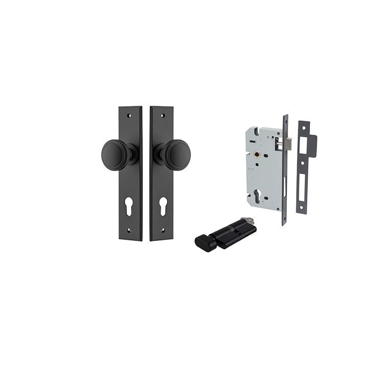 Paddington Knob - Chamfered Backplate Entrance Kit with High Security Lock Matt Black / Solid Brass