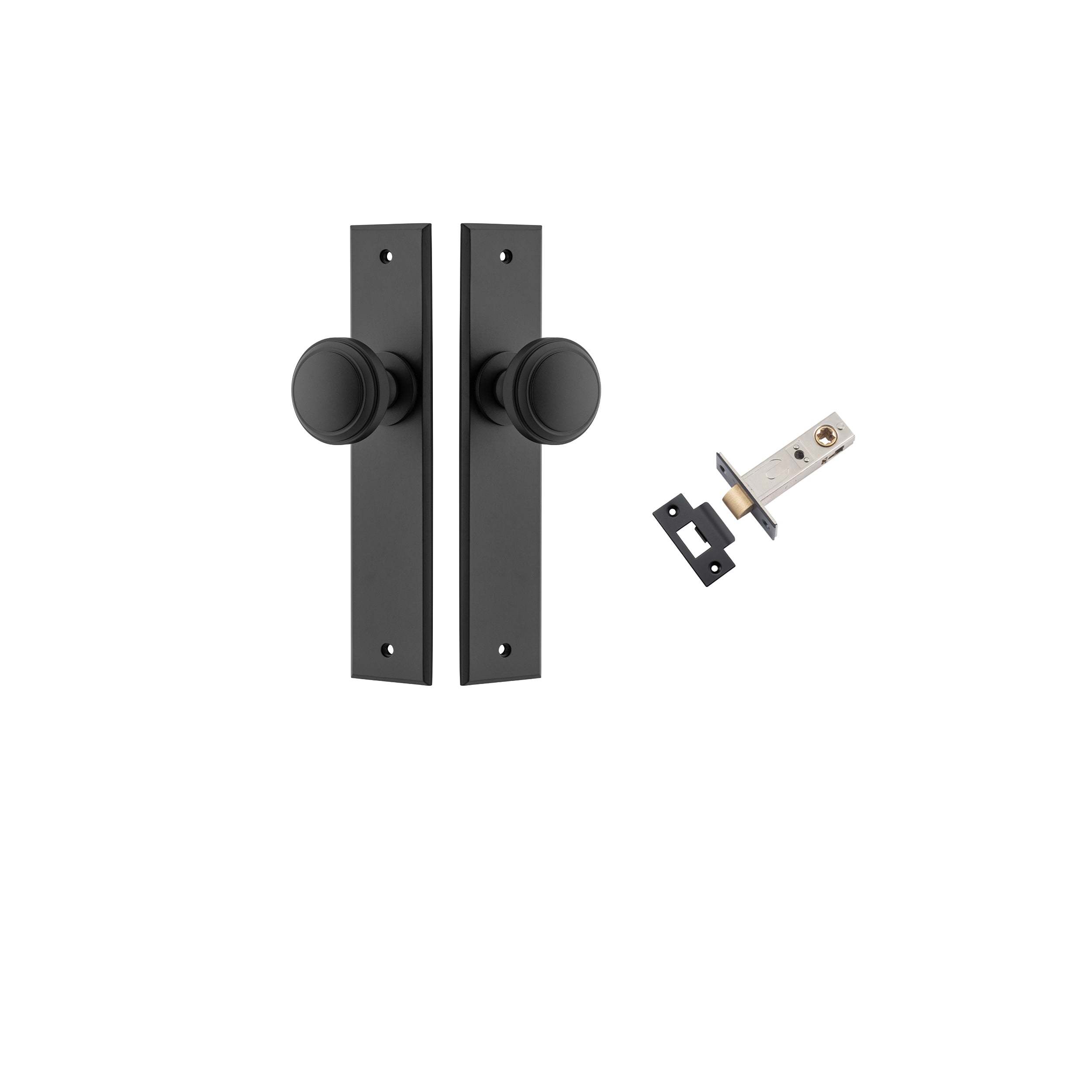 Paddington Knob - Chamfered Backplate Passage Kit Matt Black / Solid Brass