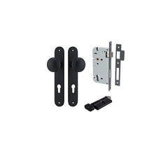 Paddington Knob - Oval Backplate Entrance Kit with High Security Lock Matt Black / Solid Brass