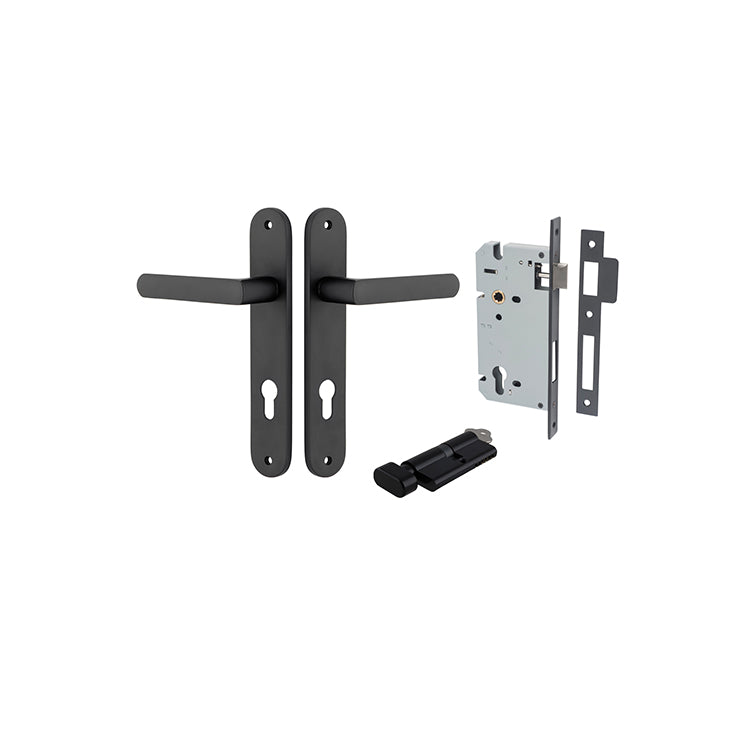 Osaka Lever - Oval Backplate Entrance Kit with High Security Lock Matt Black / Solid Brass