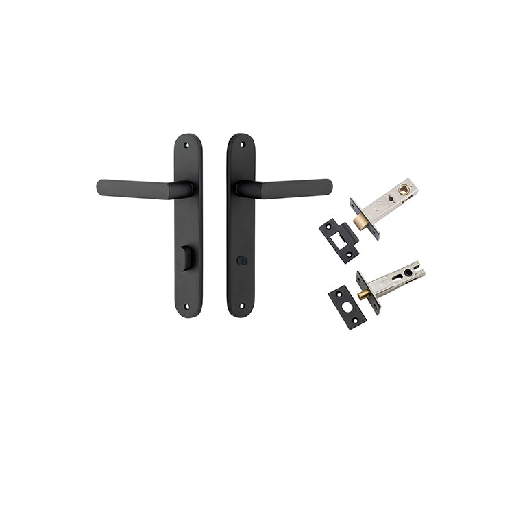 Osaka Lever - Oval Backplate Privacy Kit with Privacy Turn Matt Black / Solid Brass