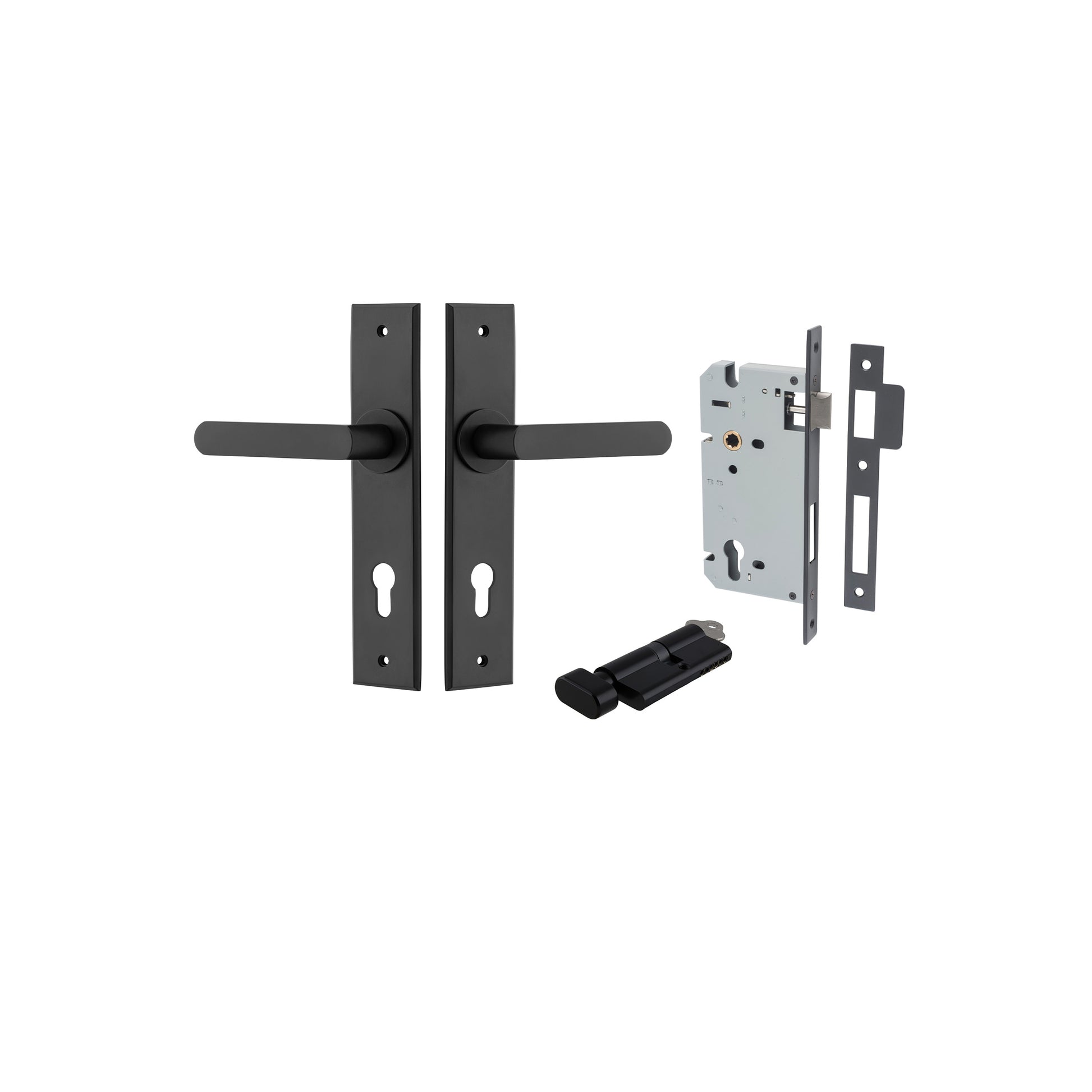 Osaka Lever - Chamfered Backplate Entrance Kit with High Security Lock Matt Black / Solid Brass