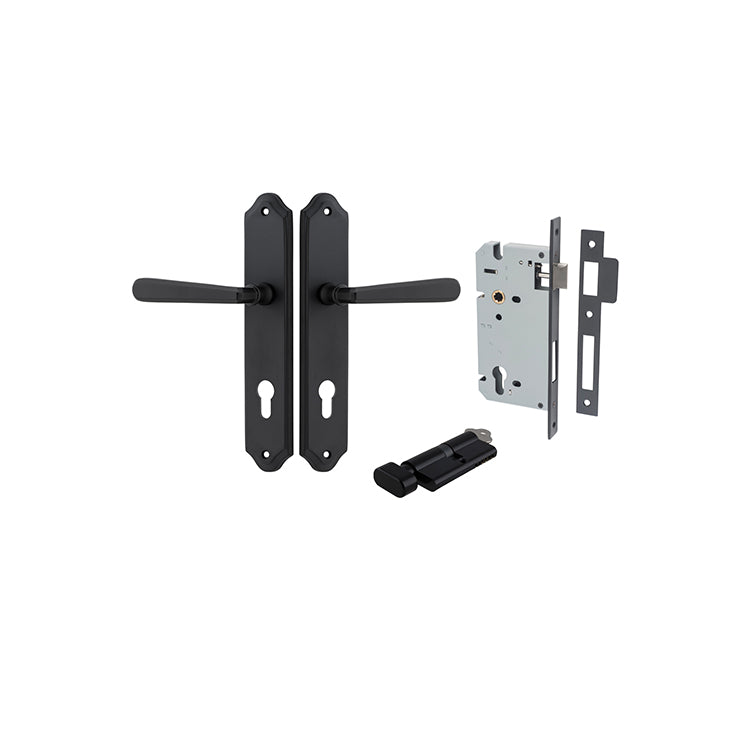 Copenhagen Lever - Shouldered Backplate Entrance Kit with High Security Lock Matt Black / Solid Brass