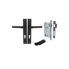 Helsinki Lever - Rectangular Backplate Entrance Kit with High Security Lock Matt Black / Solid Brass