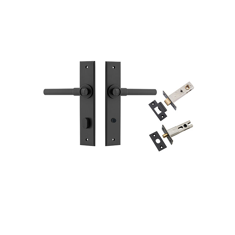 Helsinki Lever - Chamfered Backplate Privacy Kit with Privacy Turn Matt Black / Solid Brass