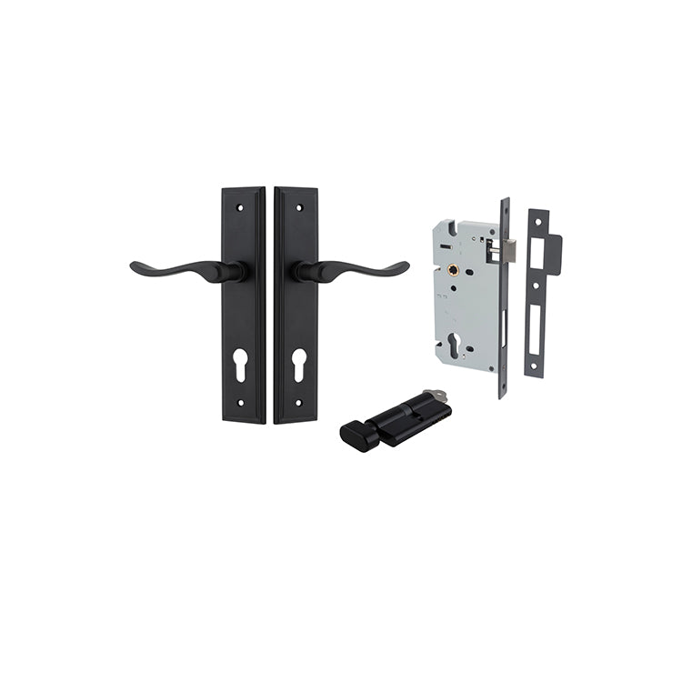 Stirling Lever - Stepped Backplate Entrance Kit with High Security Lock Matt Black / Solid Brass