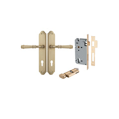 Verona Lever - Shouldered Backplate Entrance Kit with High Security Lock Satin Brass / Solid Brass