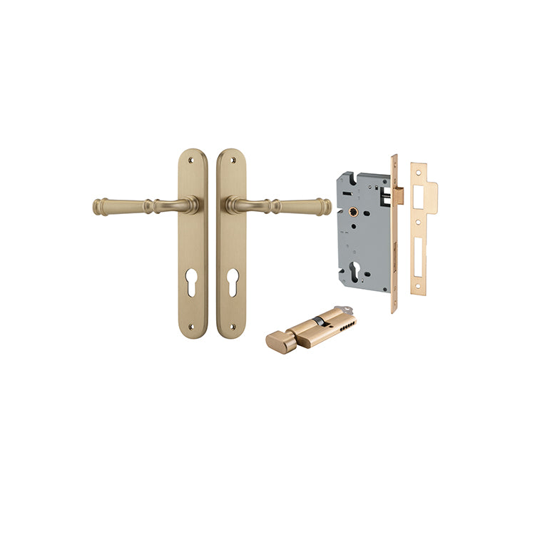 Verona Lever - Oval Backplate Entrance Kit with High Security Lock Satin Brass / Solid Brass