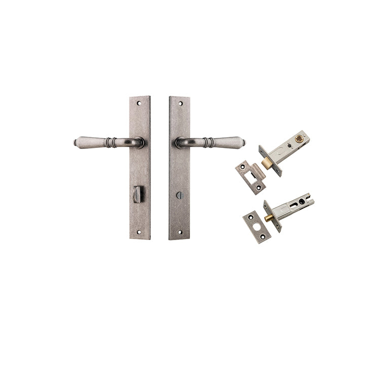 Sarlat Lever - Rectangular Backplate Privacy Kit with Privacy Turn Rumbled Nickel / Solid Brass