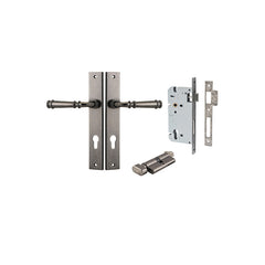 Verona Lever - Rectangular Backplate Entrance Kit with High Security Lock Rumbled Nickel / Solid Brass
