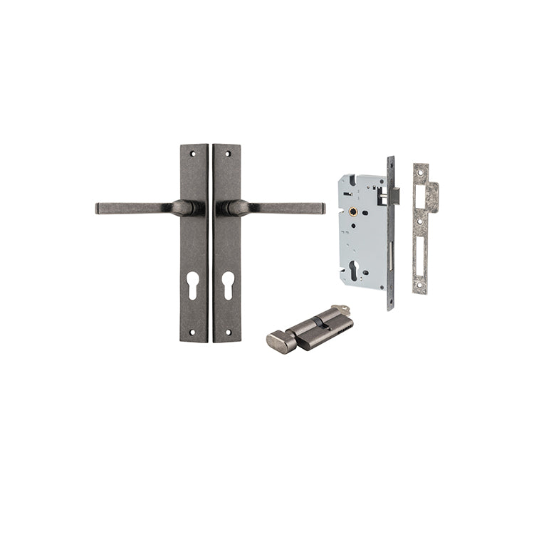 Annecy Lever - Rectangular Backplate Entrance Kit with High Security Lock Rumbled Nickel / Solid Brass