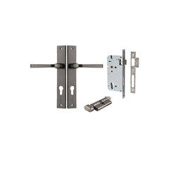 Annecy Lever - Rectangular Backplate Entrance Kit with High Security Lock Rumbled Nickel / Solid Brass