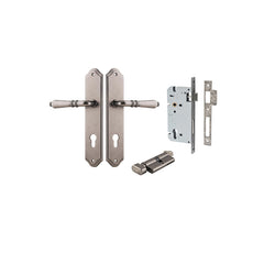 Sarlat Lever - Shouldered Backplate Entrance Kit with High Security Lock Rumbled Nickel / Solid Brass