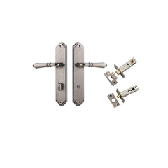Sarlat Lever - Shouldered Backplate Privacy Kit with Privacy Turn Rumbled Nickel / Solid Brass