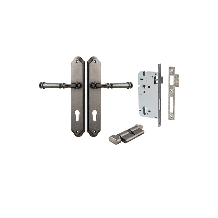Verona Lever - Shouldered Backplate Entrance Kit with High Security Lock Rumbled Nickel / Solid Brass