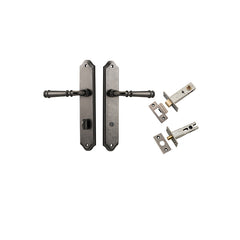 Verona Lever - Shouldered Backplate Privacy Kit with Privacy Turn Rumbled Nickel / Solid Brass