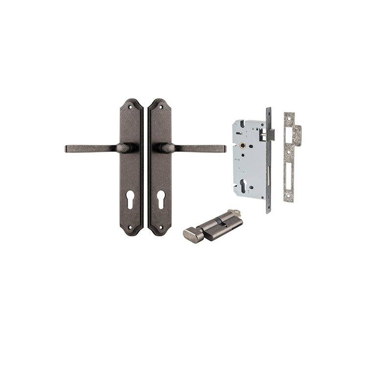 Annecy Lever - Shouldered Backplate Entrance Kit with High Security Lock Rumbled Nickel / Solid Brass