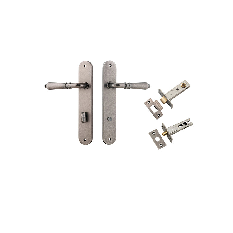 Sarlat Lever - Oval Backplate Privacy Kit with Privacy Turn Rumbled Nickel / Solid Brass