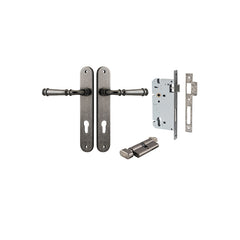 Verona Lever - Oval Backplate Entrance Kit with High Security Lock Rumbled Nickel / Solid Brass