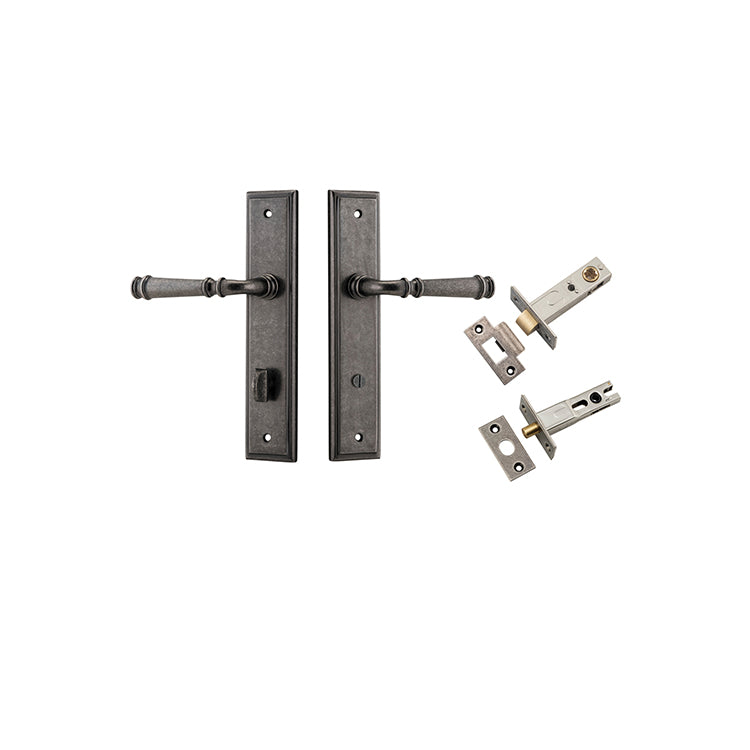 Verona Lever - Stepped Backplate Privacy Kit with Privacy Turn Rumbled Nickel / Solid Brass