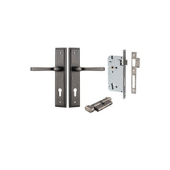 Annecy Lever - Stepped Backplate Entrance Kit with High Security Lock Rumbled Nickel / Solid Brass