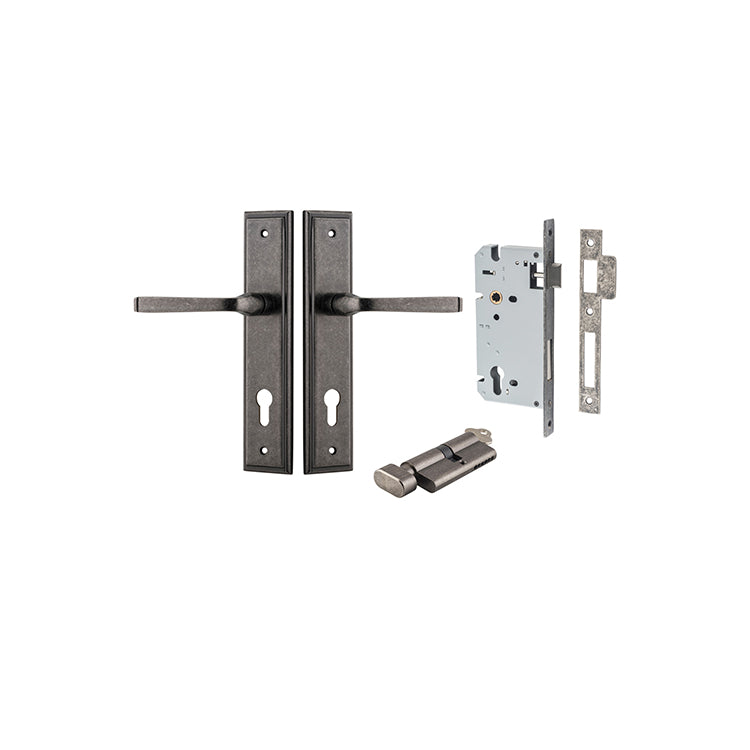 Annecy Lever - Stepped Backplate Entrance Kit with High Security Lock Rumbled Nickel / Solid Brass