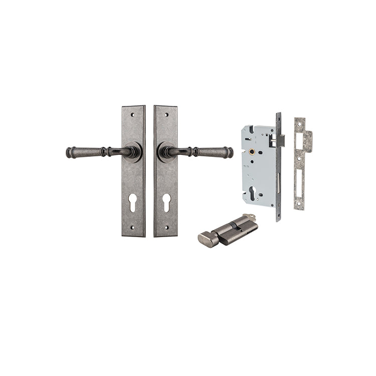 Verona Lever - Chamfered Backplate Entrance Kit with High Security Lock Rumbled Nickel / Solid Brass