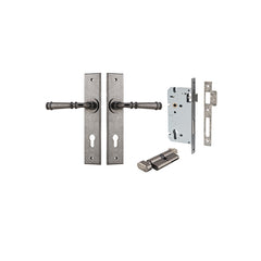 Verona Lever - Chamfered Backplate Entrance Kit with High Security Lock Rumbled Nickel / Solid Brass